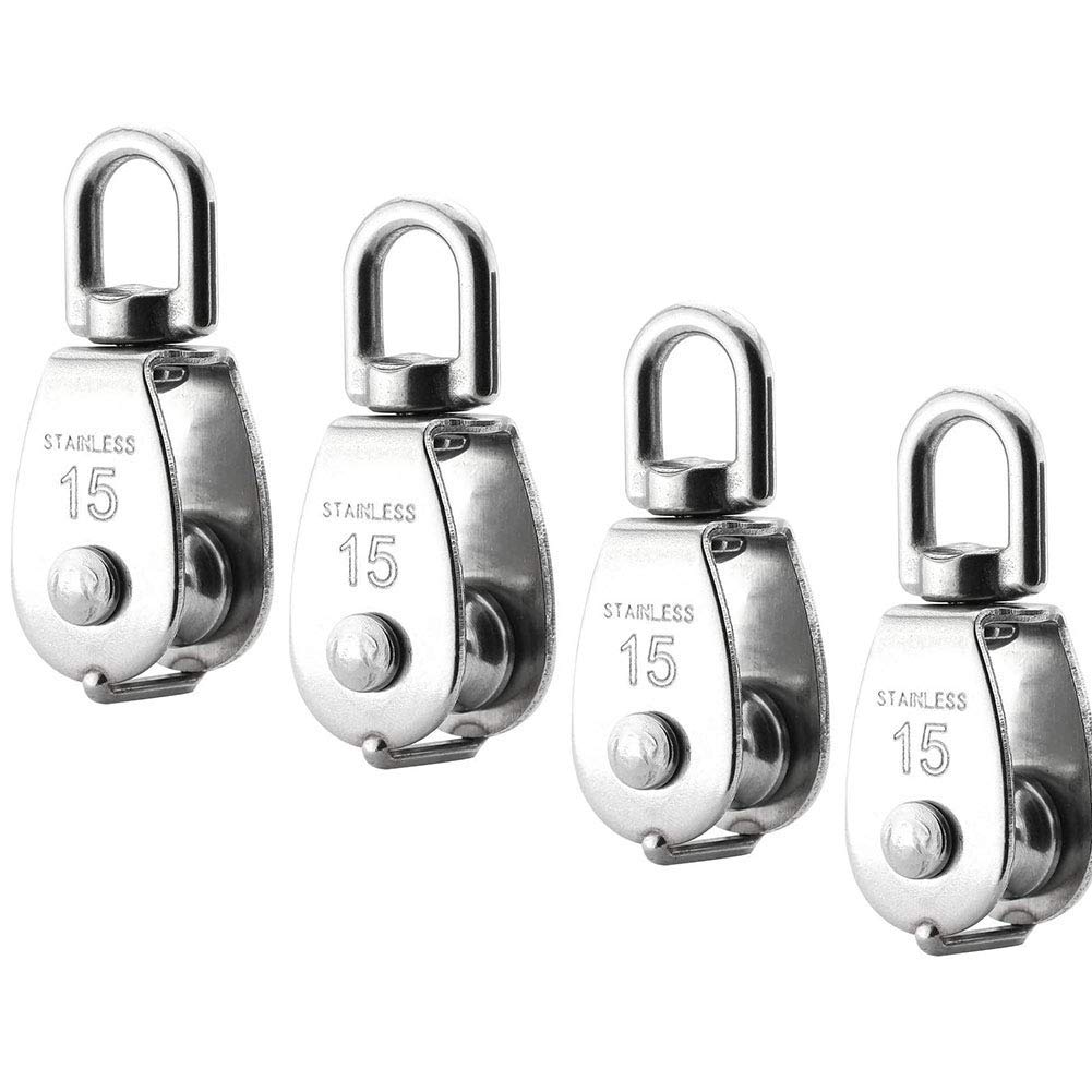 Proberos Magideal 4 Piece M15 Heavy Duty Single Wheel Swivel Rigging Lifting Rope Pulley Block (Silver, Set of 4) Proberos Magideal 4 Piece M15 Heavy Duty Single Wheel Swivel Rigging Lifting Rope Pulley Block (Silver, Set of 4)